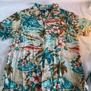 Caribbean Joe Vintage Classic Womens 100% Rayon Hawaiian Shirt Size Medium EUC